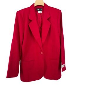Vtg Sage Harbor Women Red Wool Blazer Suit Jacket Size 16 Classic Single Button